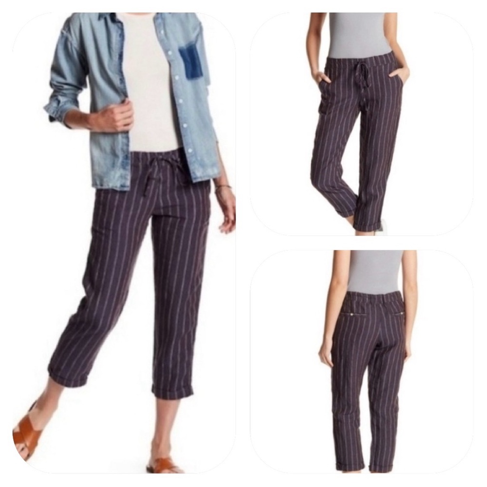 Allen Allen S Blueish/Grey Striped 100% Linen Pants